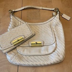 Coach white woven handbag and matching wallet